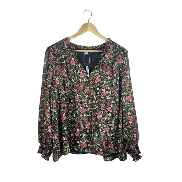 NWT Old Navy Smocked Floral Shine Peasant Blouse in Black Multi Size XL - Picture 6 of 16